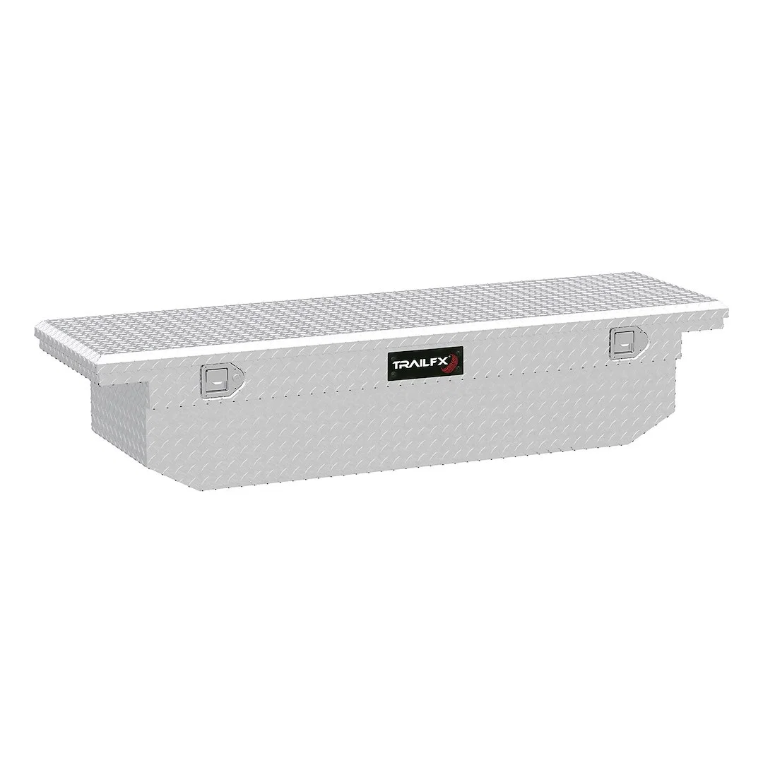 120701 – TRAILFX Tool Box, Crossover Low Profile Single Lid With Struts Diamond Tread Bright Polished 16 Gauge Alumin...